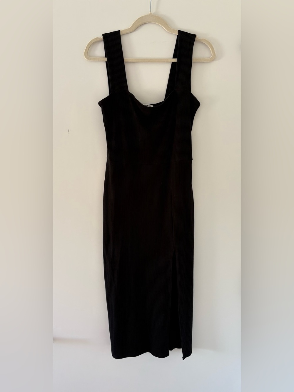 Reformation - Black Ribbed Square-Neck Midi Dress